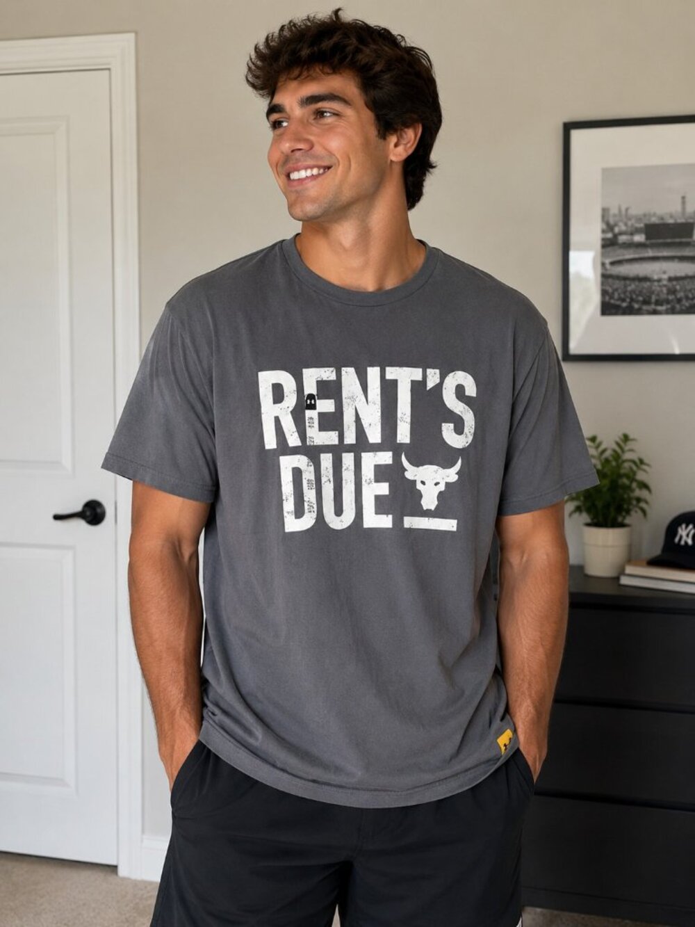 NWT's - Under Armour HeatGear "Rent's Due" Gray T-Shirt | Men's 2XL | Loose Fit